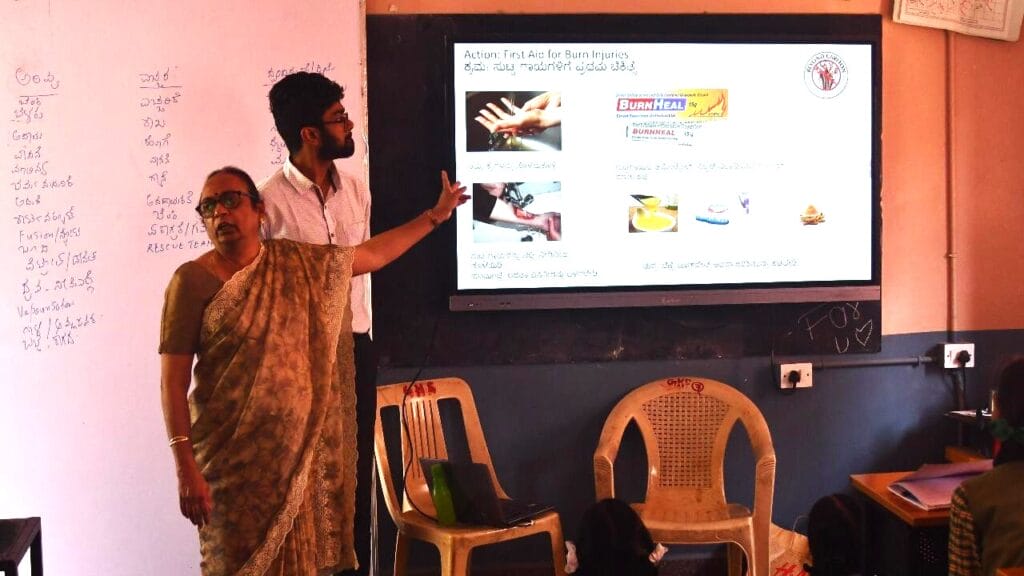 Burn Prevention and Life Safety session at the Government High School, Byatarayanapura.