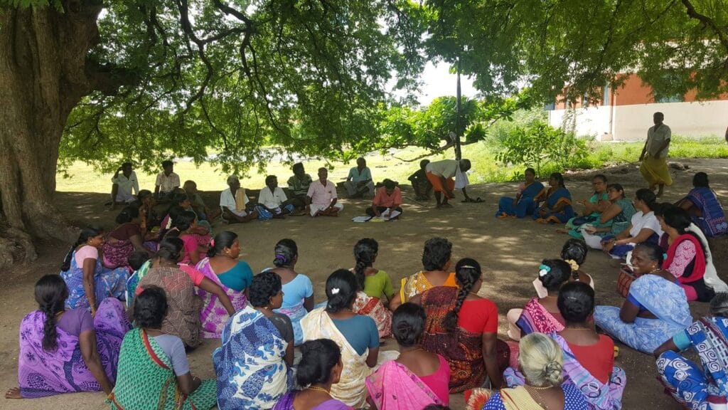 A group of women at a meeting held by an organization in Tamil Nadu