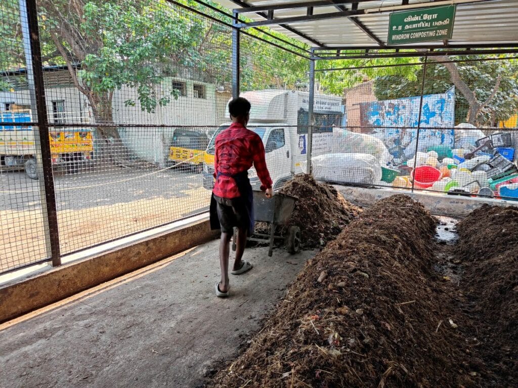 Windrow composting zone at the micro composting centre