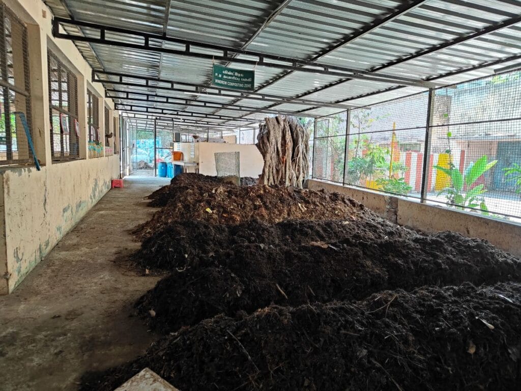 Windrow composting zone at the micro composting centre