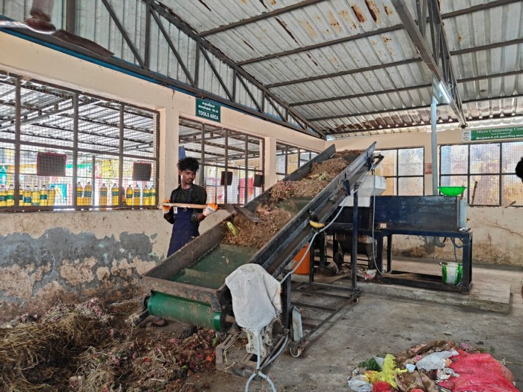 Mixed waste added to the shredder at the micro composting centre
