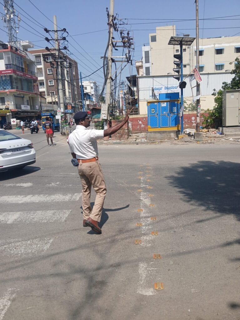 A police man directing traffic