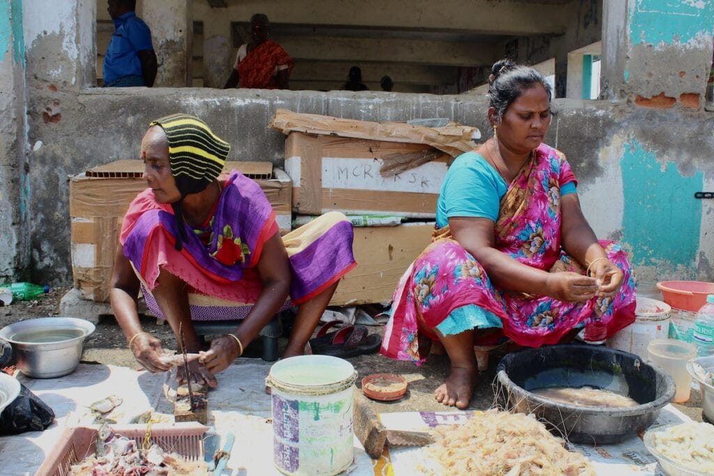 Women cleaning fish