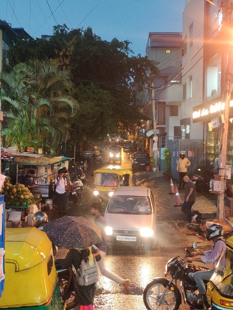 auto in a narrow lane in the rain