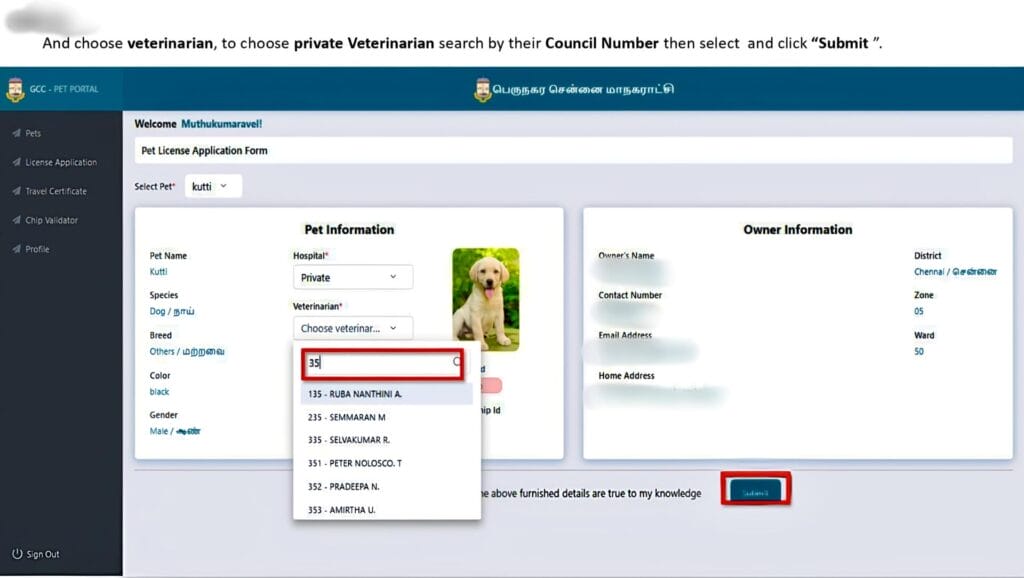 Pet license application