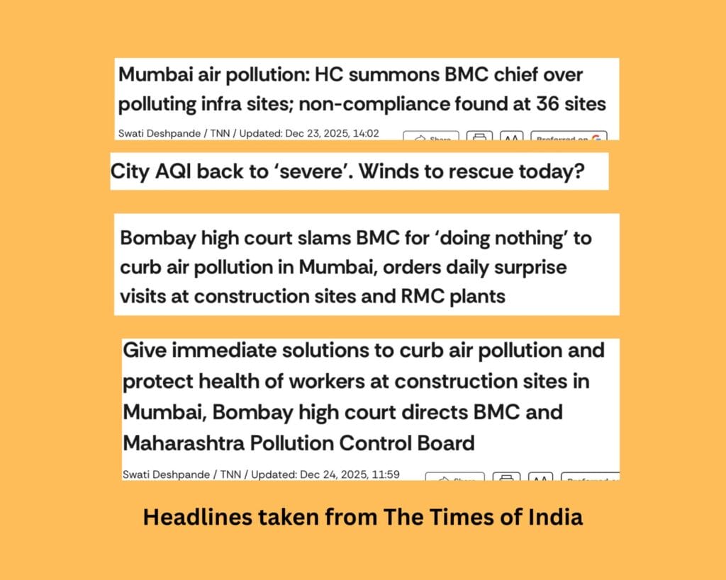 Headlines of air pollution in Mumbai