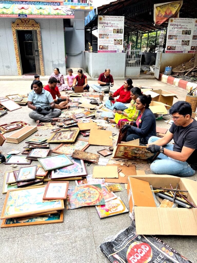 volunteers segregating the photo frames