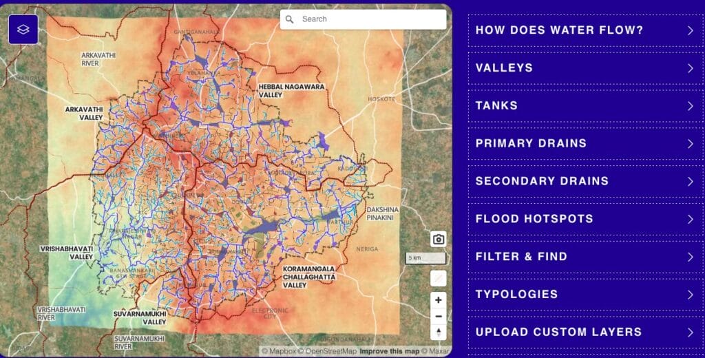 a map of how rain water flows in Bengaluru