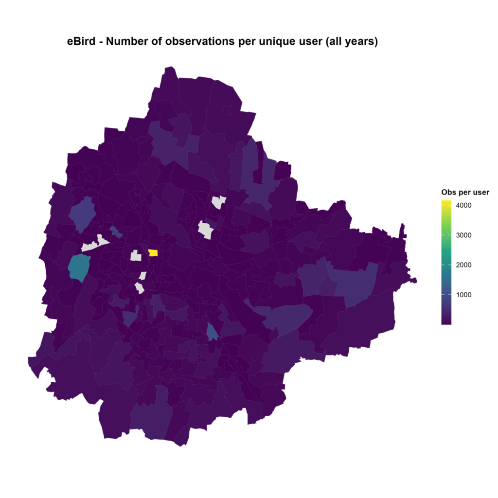 Spatial distribution of observer efforts (all data)