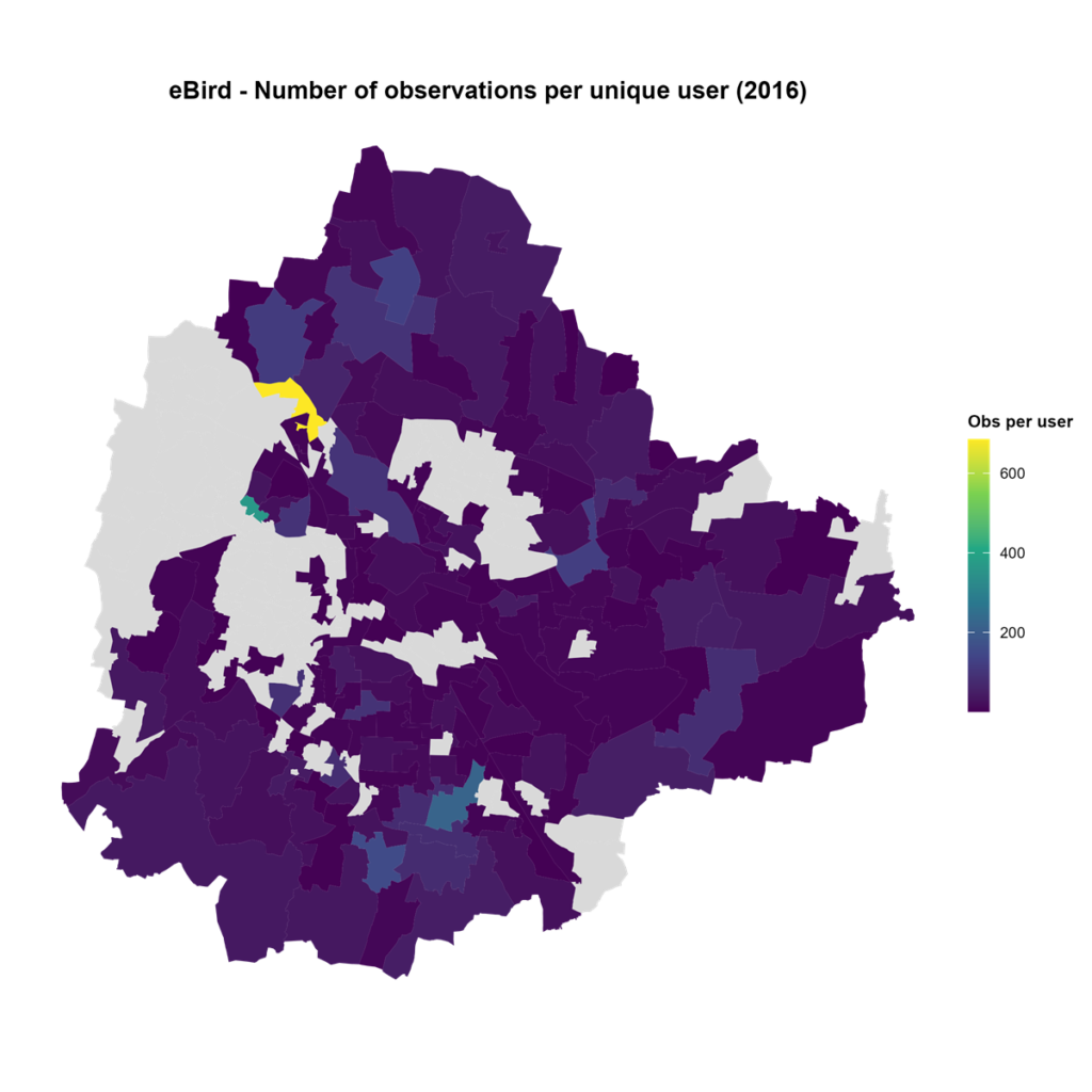 Spatial distribution of observer efforts in 2016