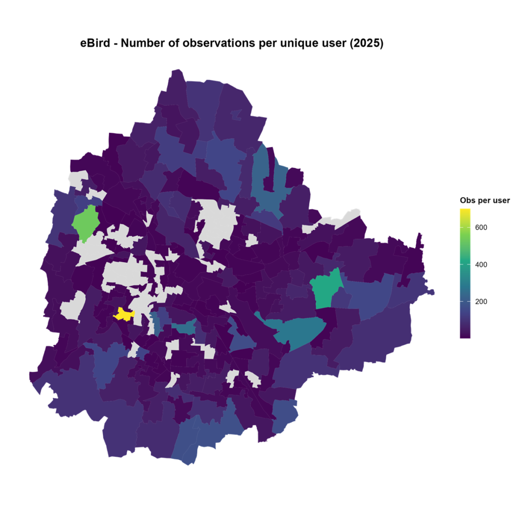 Spatial distribution of observer efforts in 2025