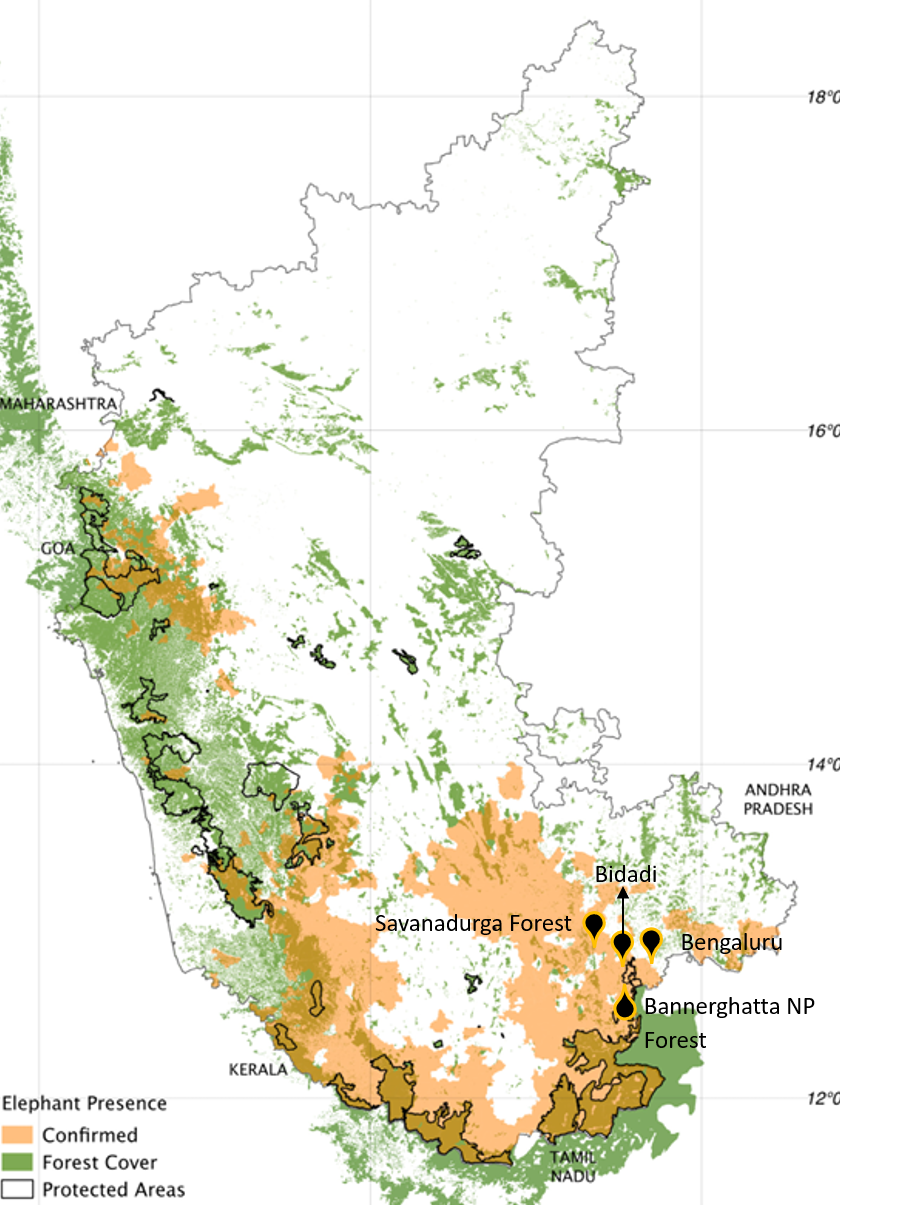 map showing confirmed elephant presence